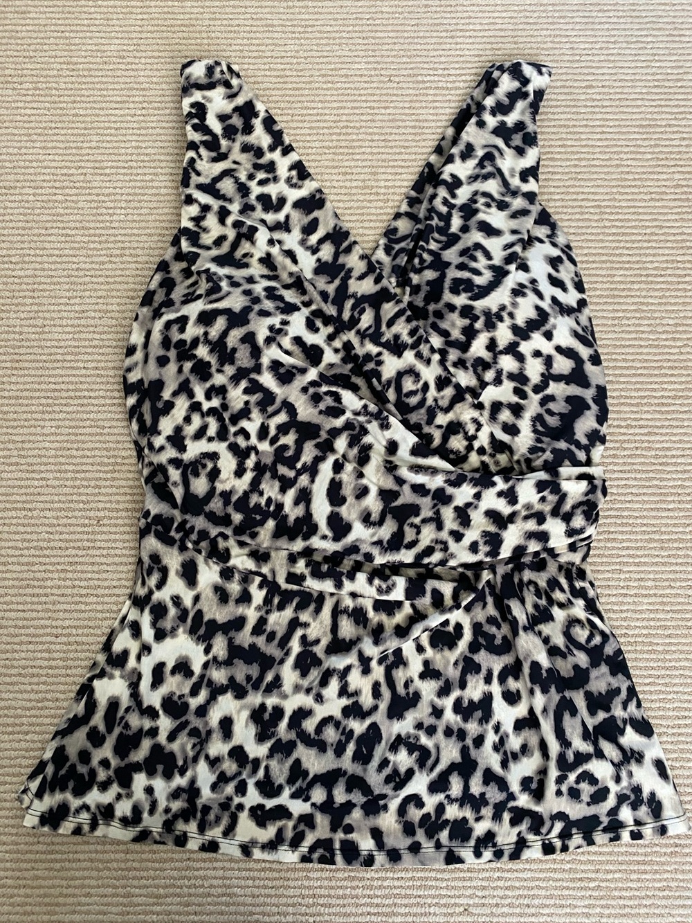 Lands' End Leopard Tankini Top Black & Cream Wrap size 18